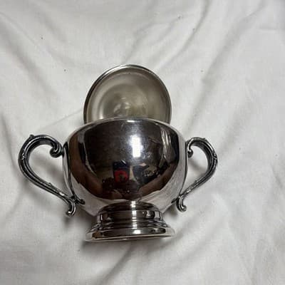 Antique Silverplate Covered Sugar Bowl w/ Lid & Double Handles