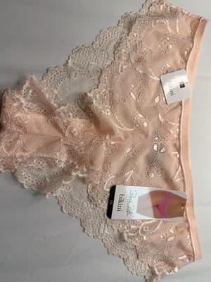 René Rofé Women's Bikini Panties 1X Pink Floral Lace Sheer Stretch 1-Pack