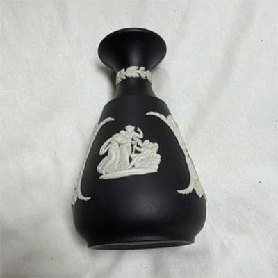 Wedgwood Black Jasperware Vase White Classical Figures Matte, Made in England