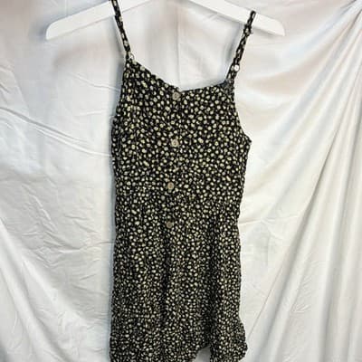 Art Class Girls Floral Sundress Square Neck Button Front L 10/12 Black Yellow