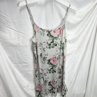 Women’s Floral Full Slip, Size M, White/Pink/Green, Adjustable Straps