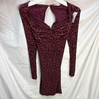 Endless Blu Women's Burgundy Animal Print Velvet Cut-Out Bodycon Mini Dress S