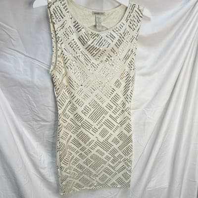 Charlotte Russe Women's White/Gold Geometric Sequin Cut-Out Back Sheath M