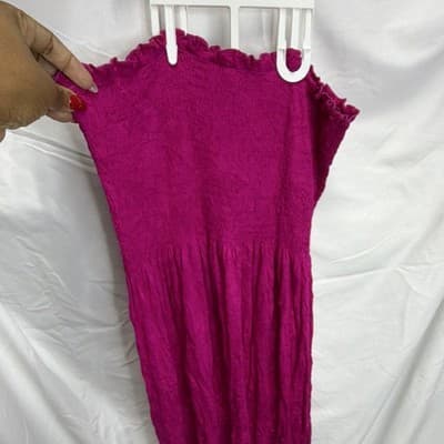 Women's Pink Solid Smocked Ruffle Sleeveless Maxi Dress Long Regular Size S