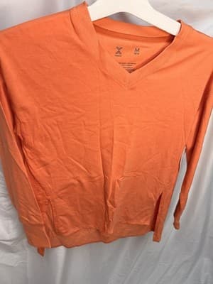 Xersion Boys M 10/12 Orange Long Sleeve V-Neck Shirt Pullover w/ Thumbholes