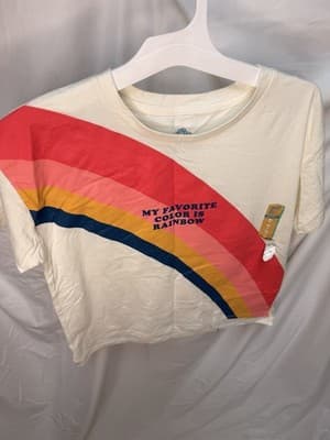 Thereabouts Girls XL 16 White Crew Neck Short Sleeve Rainbow Graphic T-Shirt