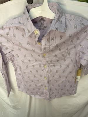 Thereabouts Boys XS 6/7 Purple Long Sleeve Button-Up Peace Shirt w/ Pockets