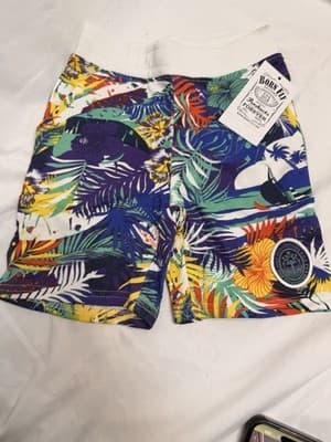Born Fly Boys Swim Trunks 3T Multicolor Tropical Floral Palm Tree Cotton