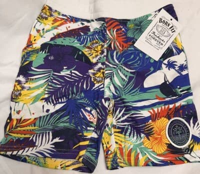 Born Fly Boys Swim Trunks 3T Tropical Floral Print Multicolor Cotton/Poly