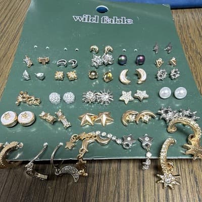 Wild Fable Celestial Stud & Hoop Earrings Set Gold/Silver Rhinestone Pearl