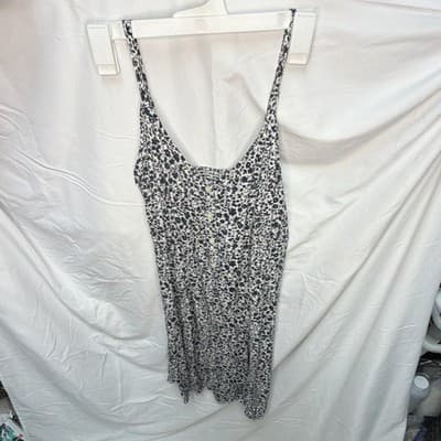GAP Women’s Blue/White Floral Smocked Button-Front Sleeveless Cotton Dress M