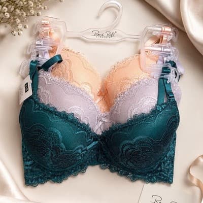 René Rofé Lingerie 3-Pack Lace Underwire Push-Up Bras 34B Green Purple