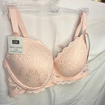 René Rofé Lace Floral Underwire Lightly Padded Bra 40C Pink