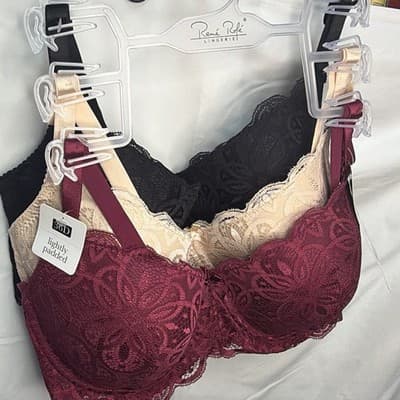 René Rofé Lingerie 3-Pack Lace Floral Underwire Lightly Padded Bras 36D
