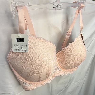 René Rofé Lingerie Lace Floral Underwire Lightly Padded Bra 36DD Pink