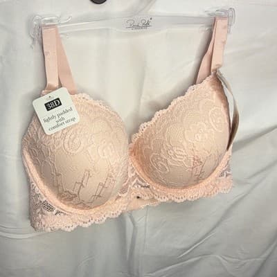 René Rofé Lingerie Lace Floral Underwire Push-Up Lightly Padded Bra 38D Pink