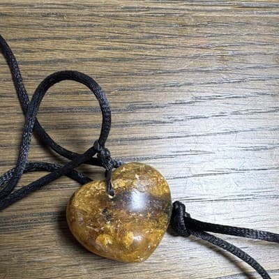 Heart-Shaped Larimar Brown Polished Stone Pendant Charm Necklace on Black Cord