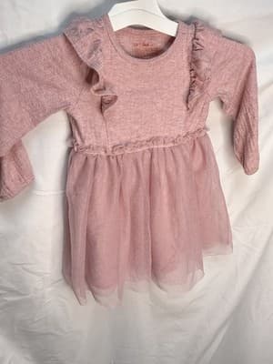 Cat & Jack Girls 2T Pink Long Sleeve Ruffle Tulle Fit & Flare Knee Dress