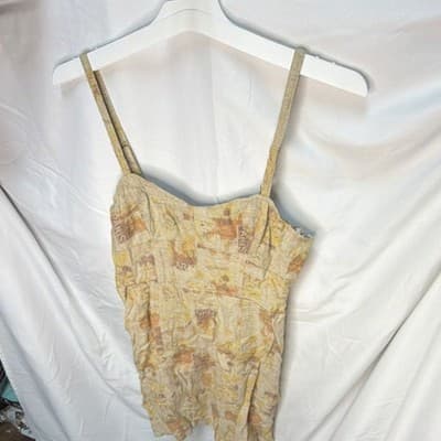 Urban Outfitters Beige/Brown Paris Graphic Print Cotton Zip Jumpsuit M