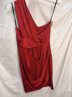 J. boke Women's Red One Shoulder Ruched Sheath Knee Satin Dress M