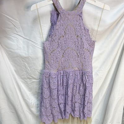 Francesca's Women's Lavender/Beige Floral Lace Sleeveless A-Line Short Dress M