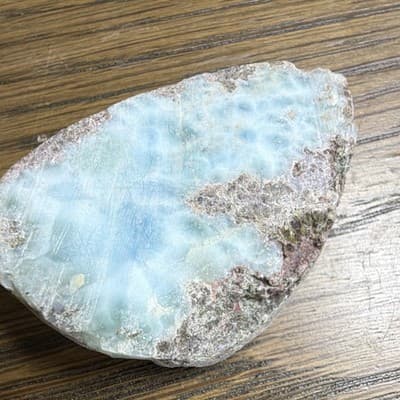 Blue Larimar Mineral Crystal Slab Slice Specimen on Matrix Rough Display Piece