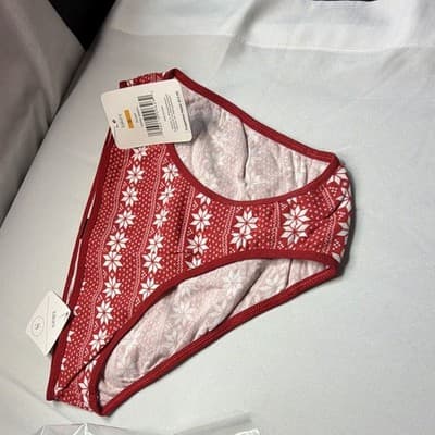 Rene Rofe Women's Bikini Panties S Red/White Fair Isle Holiday Polyester 1-Pack