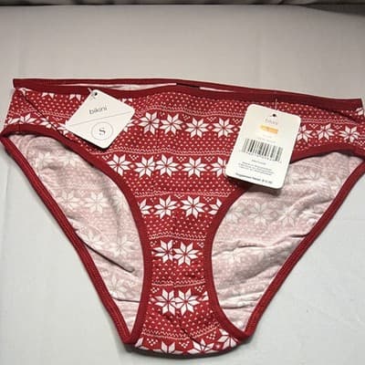 Women's Bikini Panties S Red/White Fair Isle MPN 16206-5692A