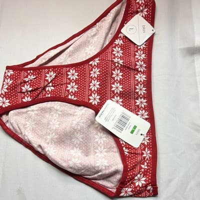 René Rofé Women’s Red/White Snowflake Christmas Bikini Swim Bottom Size L