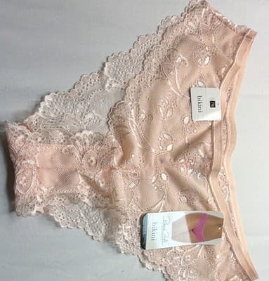 René Rofé Lingerie Women's Bikini Panties 1X Pink Floral Lace 1-Pack MPN