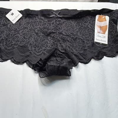 2 René Rofé Women's Boyshort Panties 2X Black Floral Lace Bow