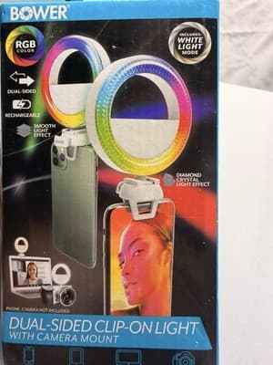 Bower Dual-Sided Clip-On RGB LED Light w/ Camera Mount USB-C Rechargeable