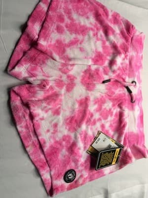 Hang Ten Women's Pink/White Tie-Dye Terry Drawstring Shorts L14 Mid Rise Logo