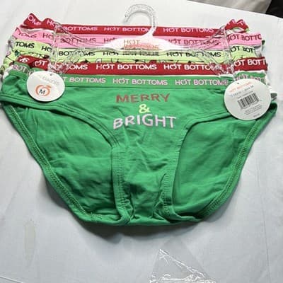 Hot Bottoms Women's Bikini Panties 5 Pack M Multicolor Christmas Holiday Logo