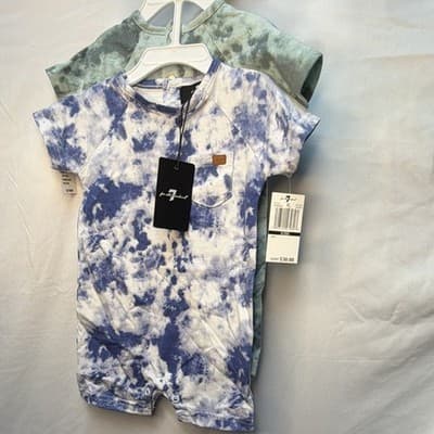 Set of Two 7For All Mankind Tie Dye Cotton Romper & Shorts Set 6-9M Short Sleeve