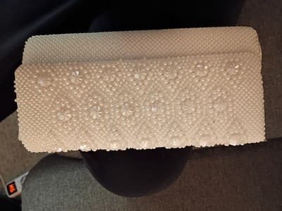 Vintage White Beaded Clutch Snap Closure