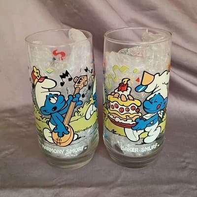 The Smurfs Harmony Smurf & Baker Smurf Clear Painted Drinking Glasses Set of 2