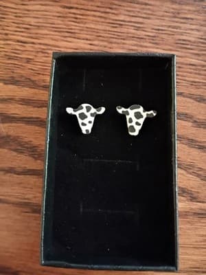 Wood Cow Head Stud Earrings