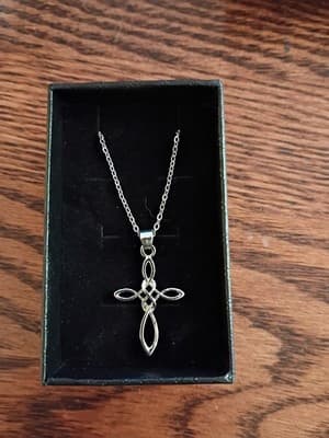 Silver Tone Celtic Cross Pendant Necklace