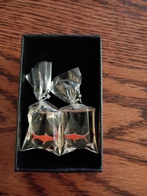 Clear Plastic Animal Fish Bag Dangle/Drop Earrings for Lobe, Silver, No Stone