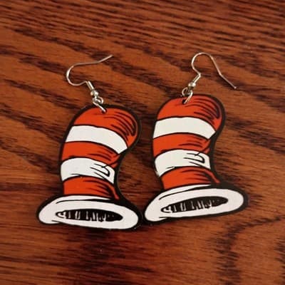 Cartoon Hat Dangle/Drop Hook Earrings for Lobe, Orange White Black Metal