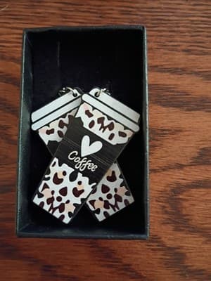 Multicolor Wood Coffee Heart Leopard Dangle/Drop Hook Earrings