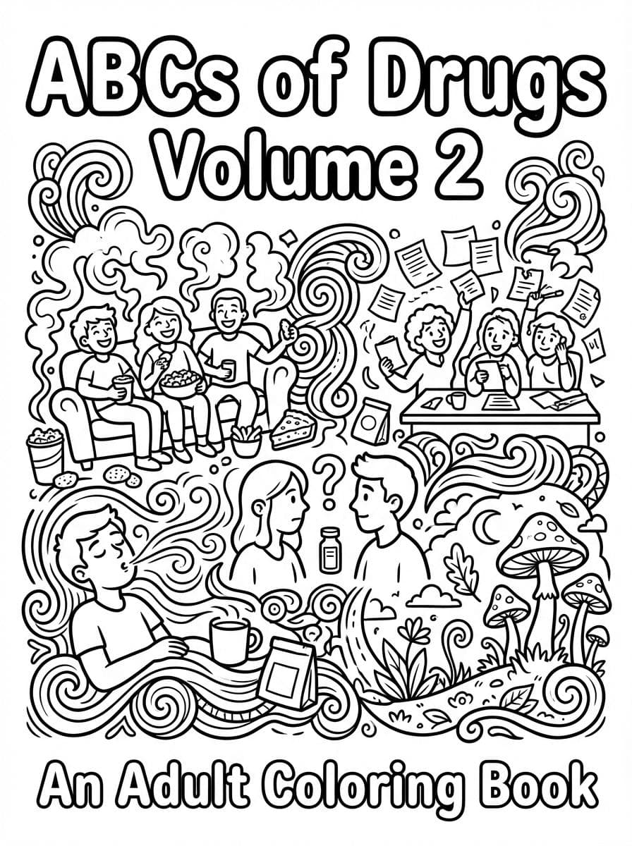 ABCs of Drugs Coloring Book Volume2 Printable Adult Page Dark Humor Instant Download PDF