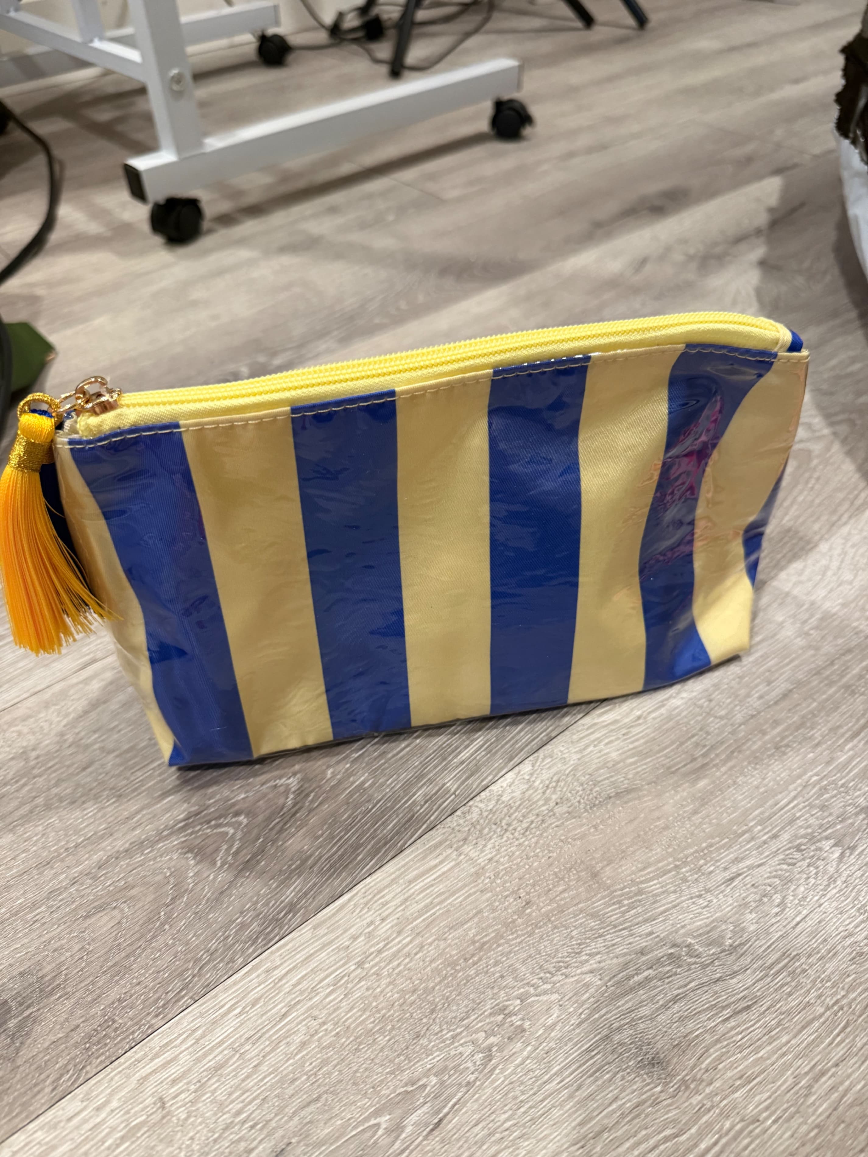 Striped Cosmetic Bag with Yellow Tassel Zipper