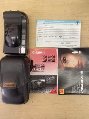 Canon Sure Shot Supreme 35mm Film Camera – Top Shot Quartz Date – Case & Manual