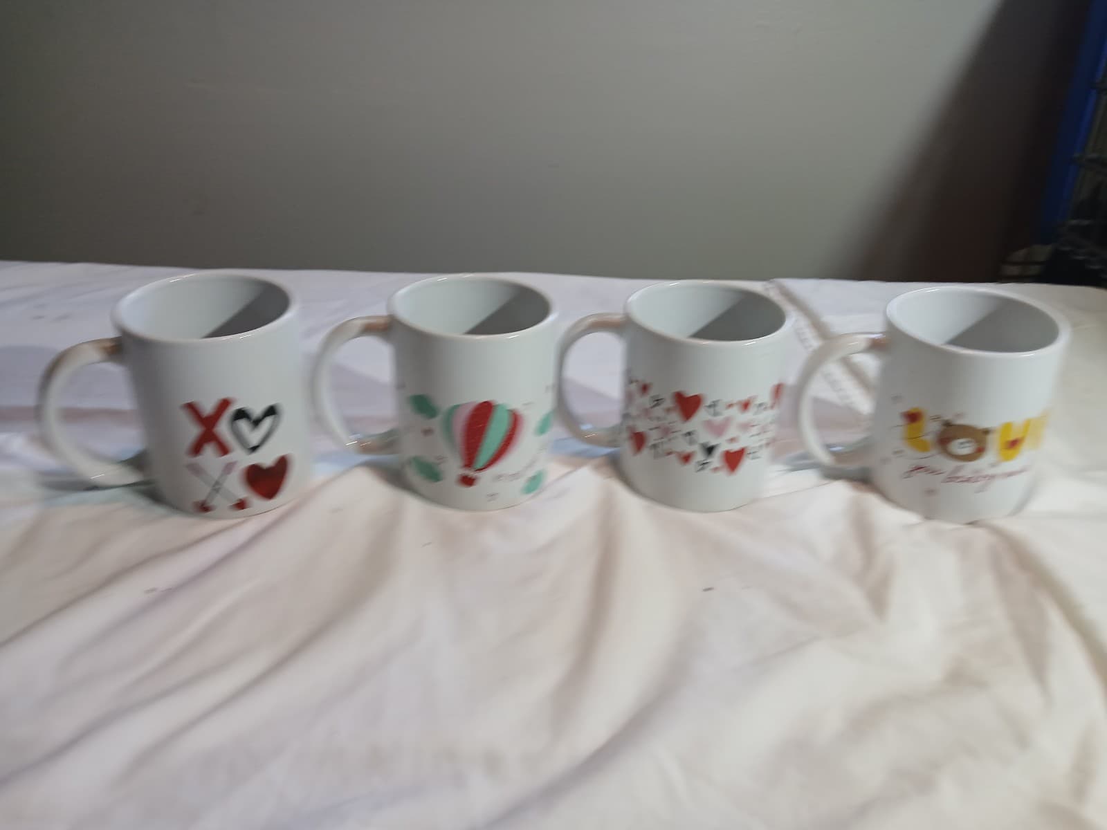 Ceramic Coffee Mug Set 4-Piece 11 fl oz White Hearts & Love Teddy Bear