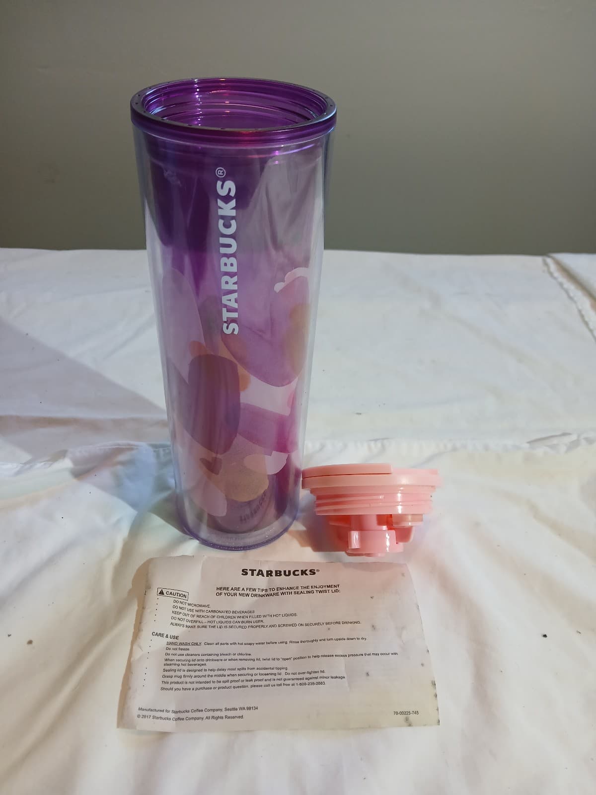 Starbucks Reusable Travel Tumbler Cup Purple with Pink Lid, Coffee & Tea