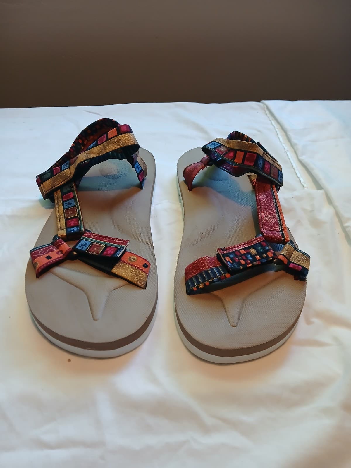 Women’s Multicolor Beige Geometric Strappy Ankle Strap Sandals Plastic US 12