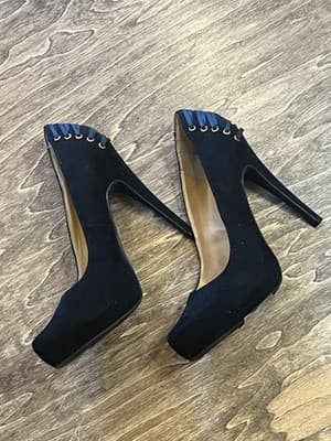 Thalia Sodi Navvo Faux Suede Corset Heel Black Pumps, size 7.5