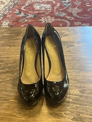 Joan & David Black Flipp Patent Leather Stiletto Platform High Heels Pumps 7.5M